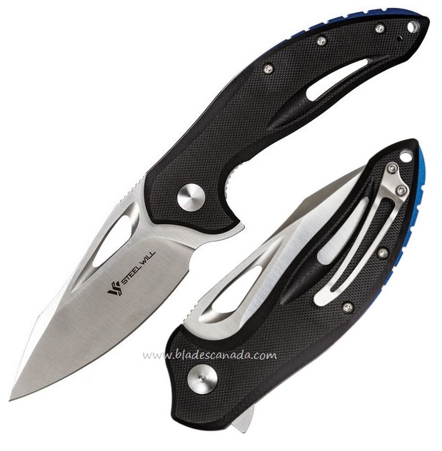 Steel Will Screamer Black G10 Flipper, D2 Steel Satin, SMGF7310