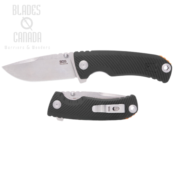 (image for) SOG Tellus ATK Assited Opening Folding Knife, 440C Cryo, GRN Black w/Orange Spacer, 11-06-02-43