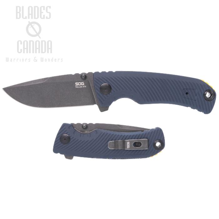 (image for) SOG Tellus ATK Assited Opening Folding Knife, 440C Black, GRN Squid Ink w/Yellow Backspacer, 11-06-03-43