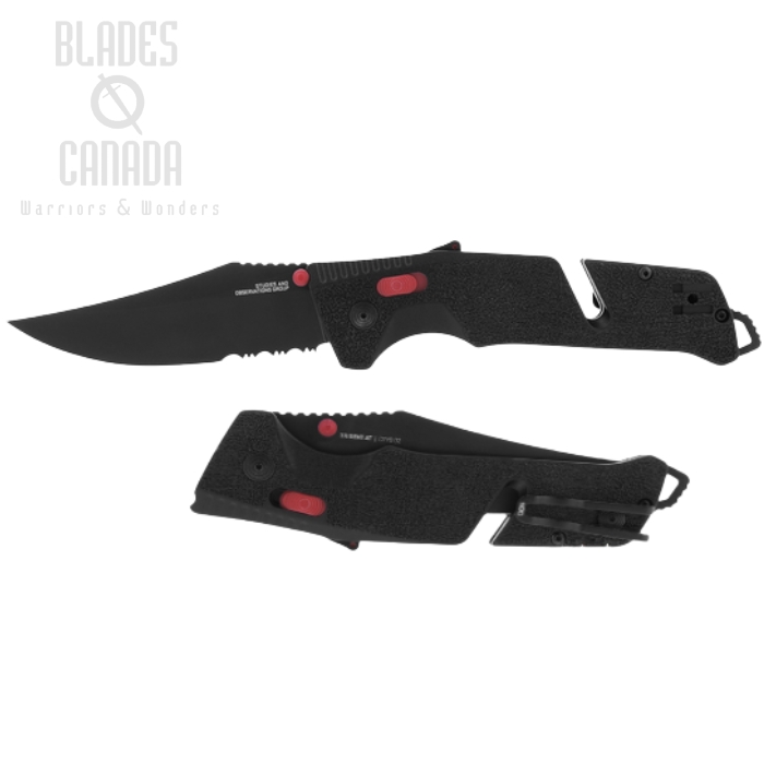 SOG Trident AT Folding Knife, Assisted Opening, D2 Black Serrated, GRN Black, 11-12-02-41 (image for) SOG Trident AT Folding Knife, Assisted Opening, D2 Black Serrated, GRN Black, 11-12-02-41