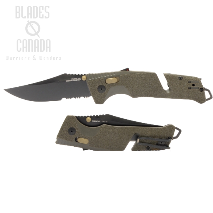 (image for) SOG Trident AT Folding Knife, Assisted Opening, D2 Serrated, GRN OD, 11-12-11-41