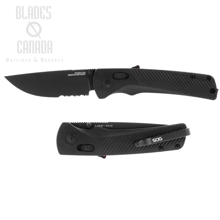 SOG Flash AT Folding Knife, D2 Serrated Black, GRN Black, 11-18-02-41 (image for) SOG Flash AT Folding Knife, D2 Serrated Black, GRN Black, 11-18-02-41