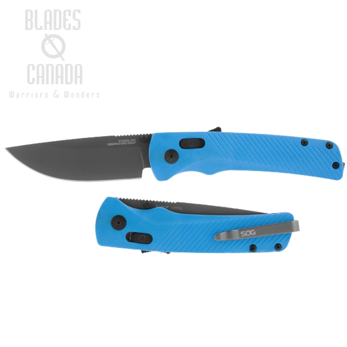 (image for) SOG Flash AT Folding Knife, Assisted Opening, D2 Black, GRN Civic Cyan, 11-18-03-41