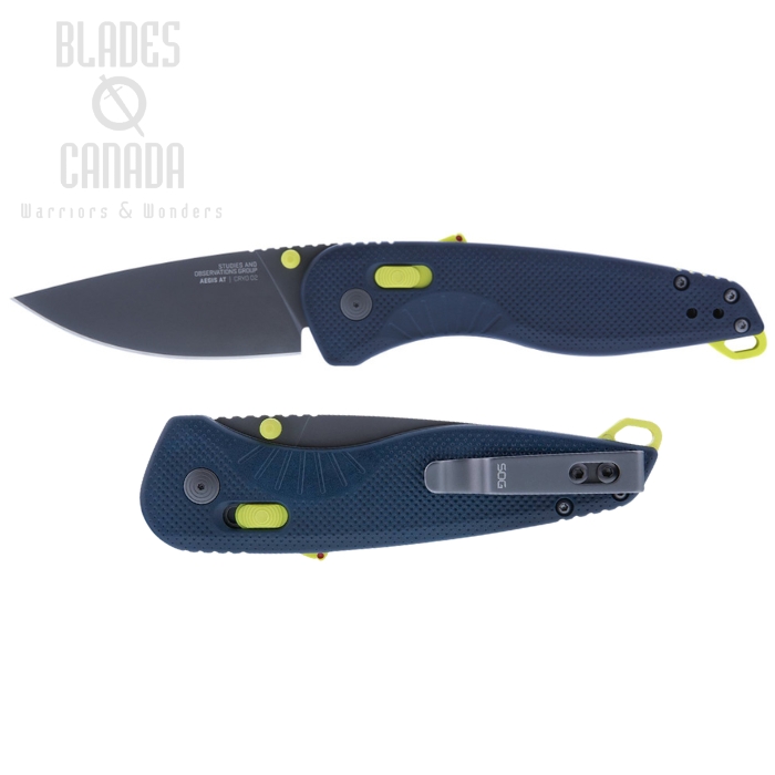 (image for) SOG Aegis AT Folding Knife, Assisted Opening, D2 Black, GRN Indigo Acid, 11-41-03-41