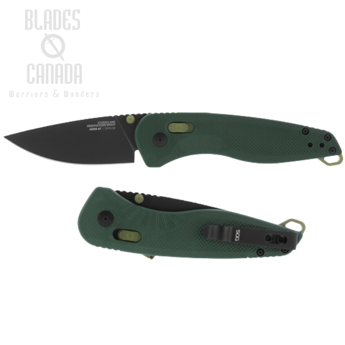 (image for) SOG Aegis AT Folding Knife, Assisted Opening, D2 Black, GRN Forest/Moss, 11-41-04-41