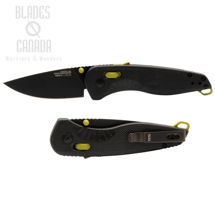 (image for) SOG Aegis AT Folding Knife, Assisted Opening, D2 Black, GRN Black, 11-41-11-41