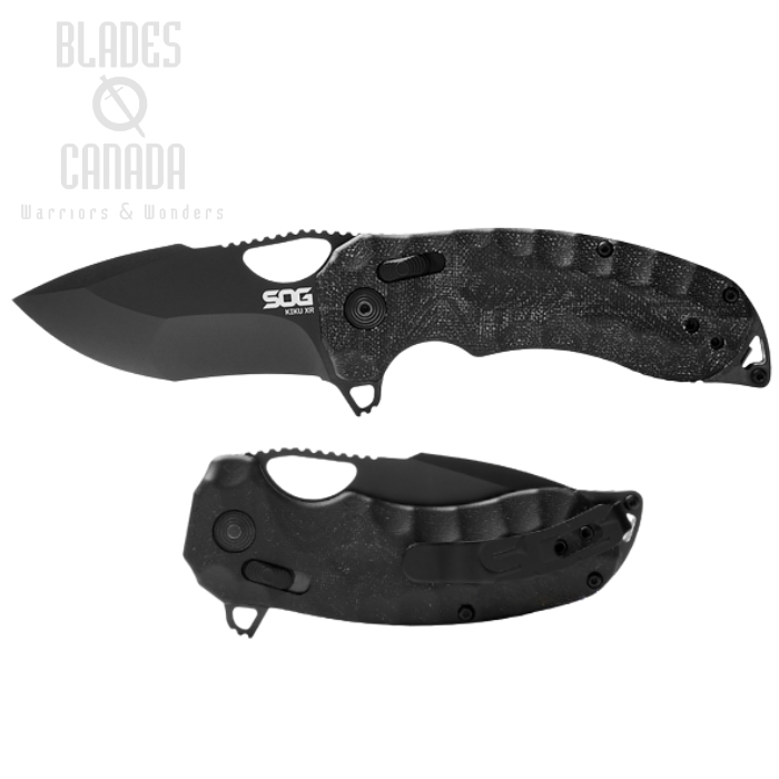 (image for) SOG Kiku XR Flipper Folding Knife, CTS XHP Black, Micarta Black, 12-27-02-57