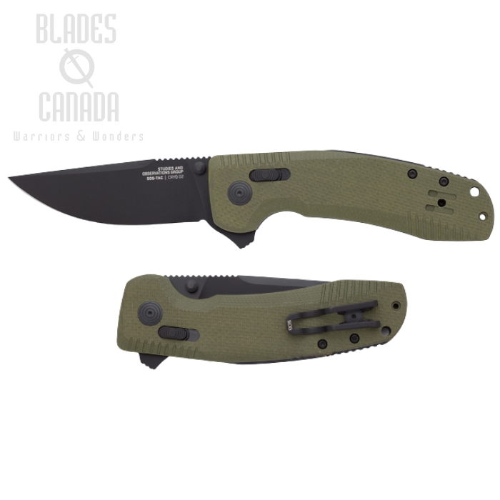 (image for) SOG TAC XR Flipper Folding Knife, D2 Cryo, G10 OD Green, 12-38-02-41