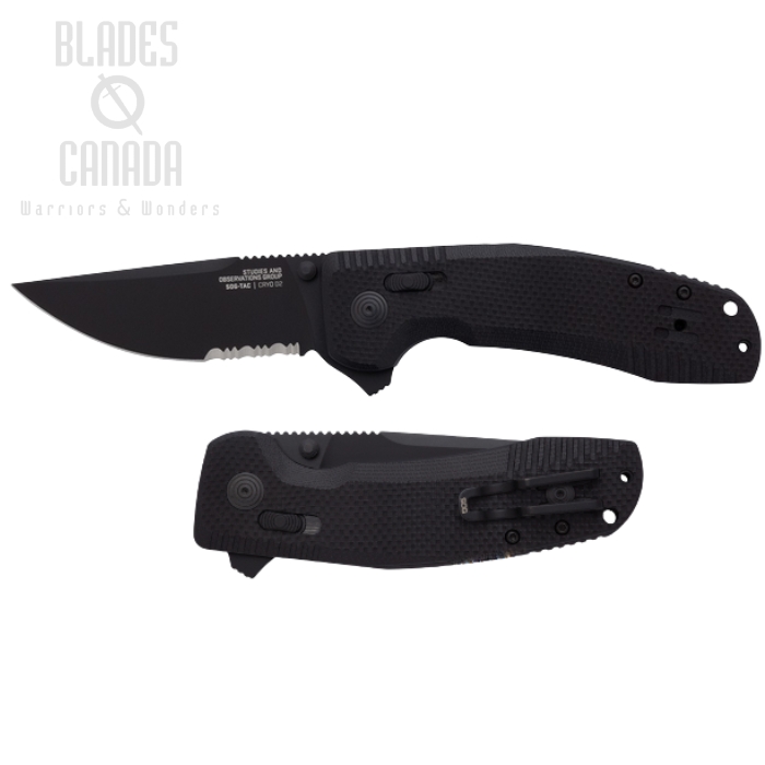 (image for) SOG Tac XR Flipper Folding Knife, D2 Black Partial Serration, G10 Black, 12-38-03-41