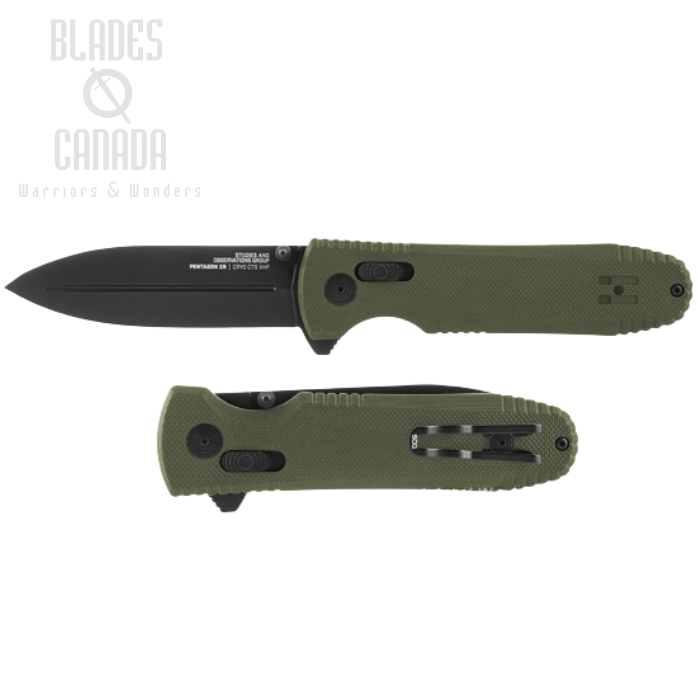 (image for) SOG Pentagon XR Flipper Folding Knife, CTS XHP, G10 OD Green, 12-61-02-57