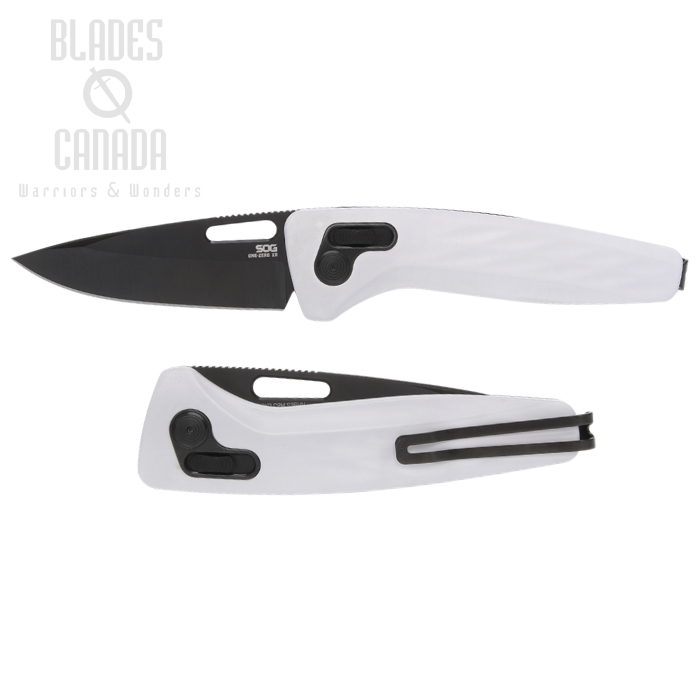 (image for) SOG One-Zero XR Folding Knife, CPM S35VN Black, Aluminum White/Blk Chrome, 12-73-05-57