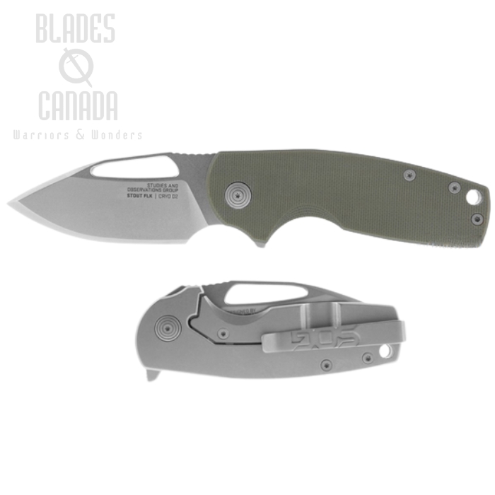 (image for) SOG Stout FLK Flipper Framelock Knife, Cryo D2, G10/Stainless, 14-03-01-57