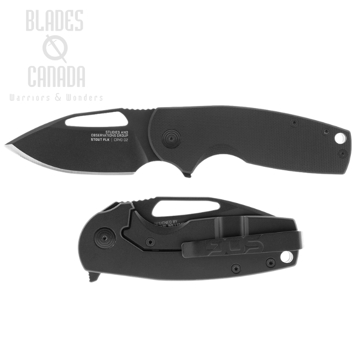(image for) SOG Stout FLK Flipper Framelock Knife, D2 Black, G10 Black, 14-03-02-57