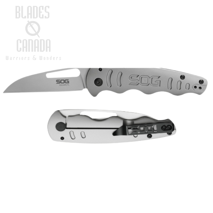 (image for) SOG Escape FL Framelock Folding Knife, Sheepsfoot Blade, Stainless Handle, 14-52-01-57
