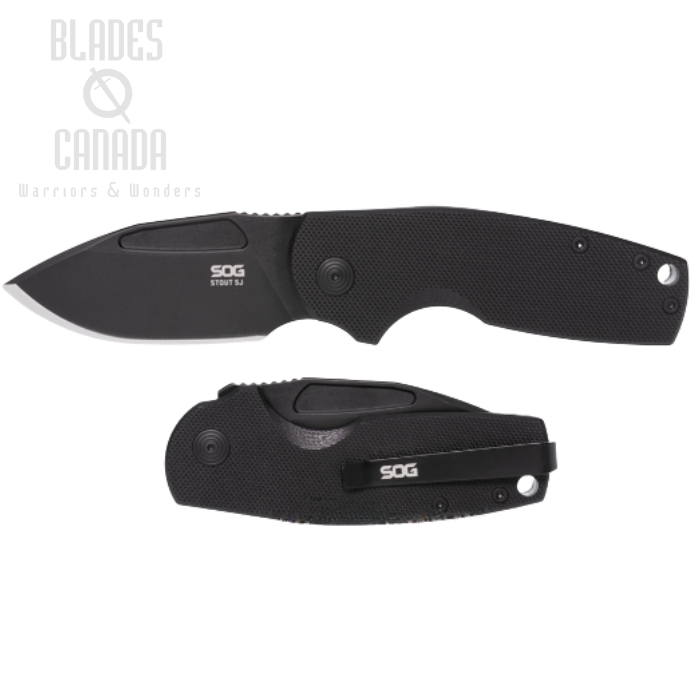 (image for) SOG Stout SJ Slipjoint Folding Knife, D2 Clip Point Black, G10 Black, 16-03-02-57