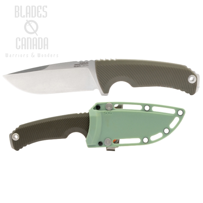 SOG Tellus FX Fixed Blade Knife, 440C SW, GRN Olive Drab, 17-06-01-43 (image for) SOG Tellus FX Fixed Blade Knife, 440C SW, GRN Olive Drab, 17-06-01-43