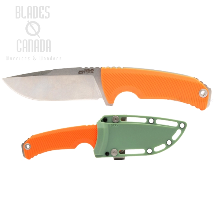 SOG Tellus FX Fixed Blade Knife, 440C SW, GRN Blaze Orange, 17-06-03-43 (image for) SOG Tellus FX Fixed Blade Knife, 440C SW, GRN Blaze Orange, 17-06-03-43