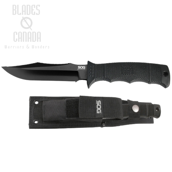 (image for) SOG Seal Pup Elite Fixed Blade Knife, AUS 8, GRN Black, Nylon Sheath, E37SN