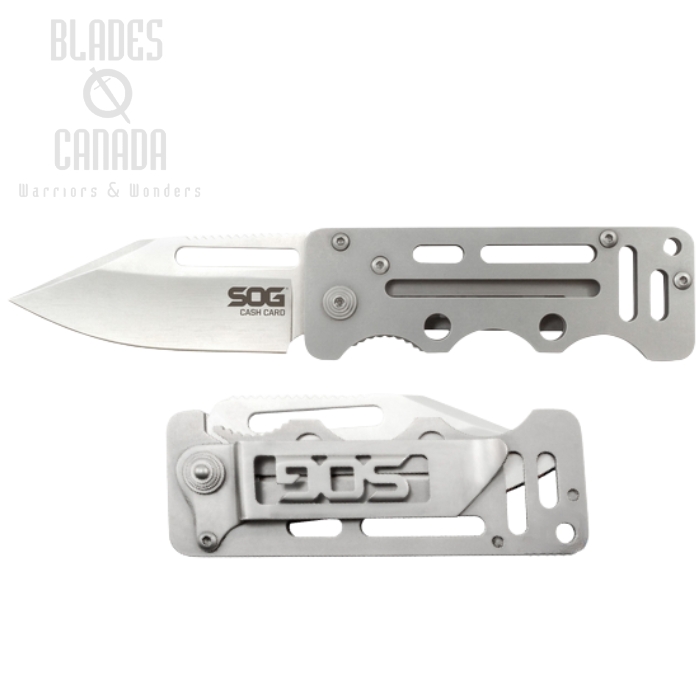 (image for) SOG Cash Card Folding Knife, Clip Point Blade, Stainless Handle, EZ1