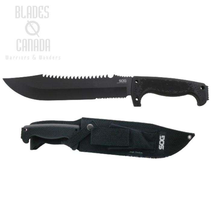 (image for) SOG Jungle Primitive Fixed Blade Knife, Black Handle, Nylon Sheath, F03TN