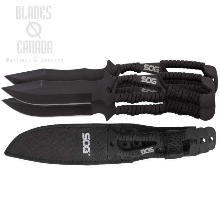(image for) SOG Throwing Knives, Pack of Three, GRN Black, Nylon Sheath, F041TN