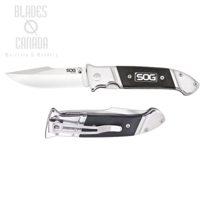 (image for) SOG Fielder Folding Knife, Clip Point Blade, G10 Black, FF38