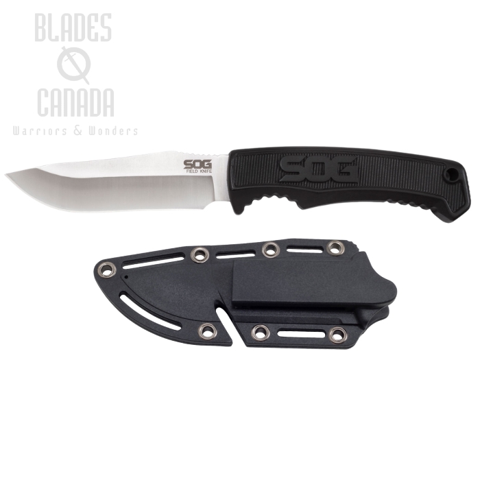 (image for) SOG Field Knife Fixed Blade Knife, Black Handle, GRN Sheath, FK1001