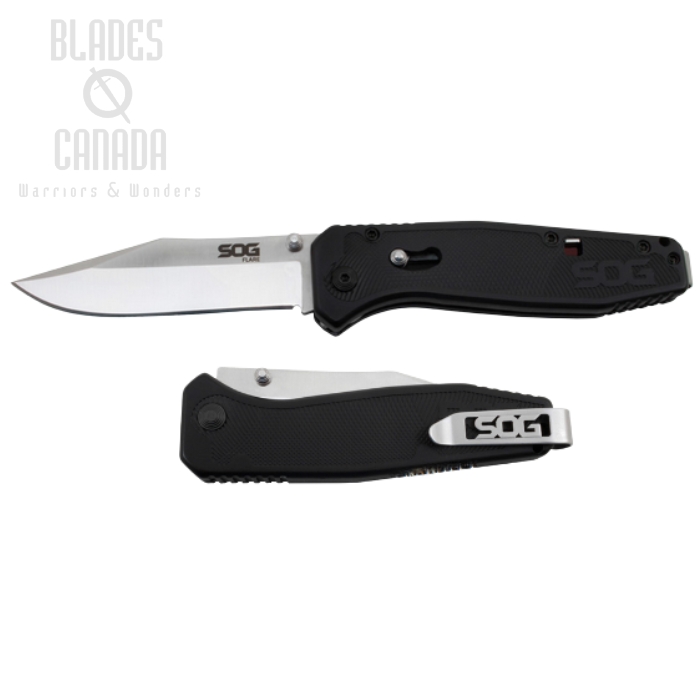 (image for) SOG Flare Folding Knife, Assisted Opening, GRN Black, FLA1001