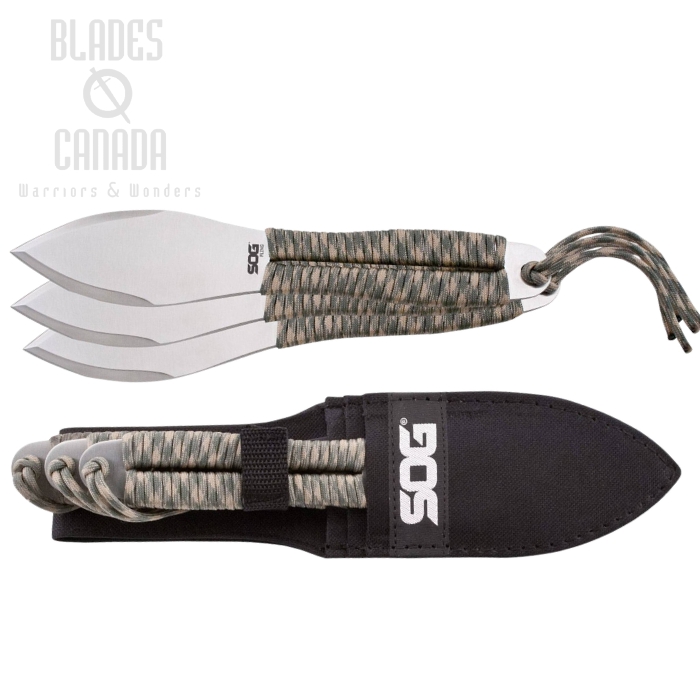 (image for) SOG Fling Throwing Knives, Pack of Three, Cord Wrapped, Nylon Sheath, FX41N