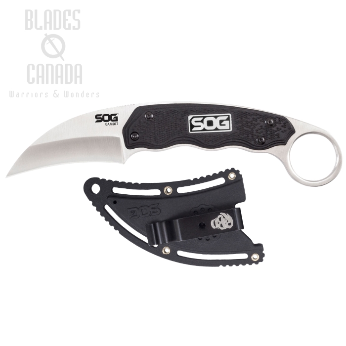 (image for) SOG Gambit Fixed Blade Knife, GRN Black, Nylon Sheath, GB1001