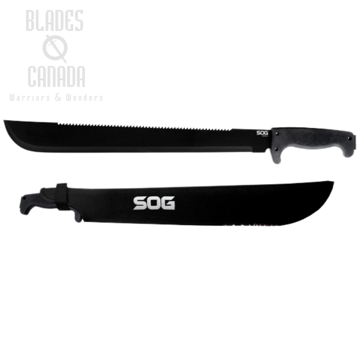 (image for) SOG Sogfari Machete Knife, 18" Blade, Kraton Black, Nylon Sheath, MC02-N
