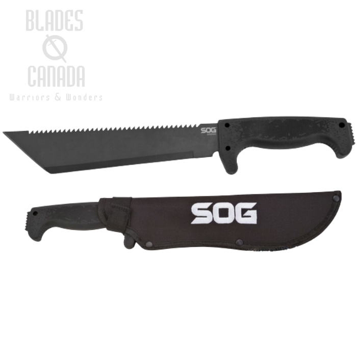 (image for) SOG Sogfari Machete, 10" Tanto Blade, Kraton Black, Nylon Sheath, MC04-N
