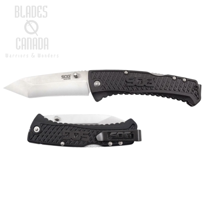 (image for) SOG Traction Lockback Folding Knife, Tanto, GRN Black, TD1012