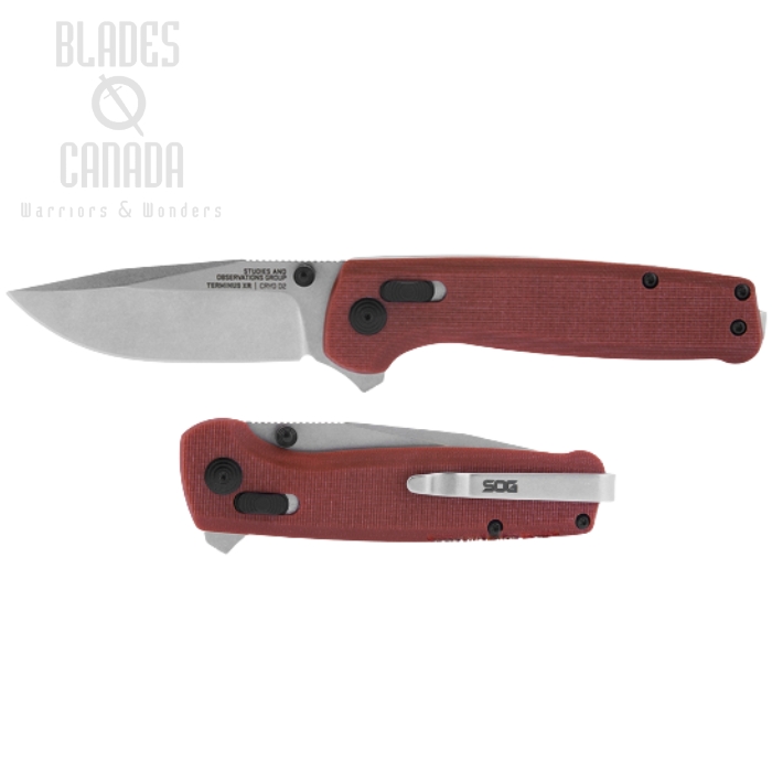 (image for) SOG Terminus XR Flipper Folding Knife, D2 SW, G10 Crimson, TM1023