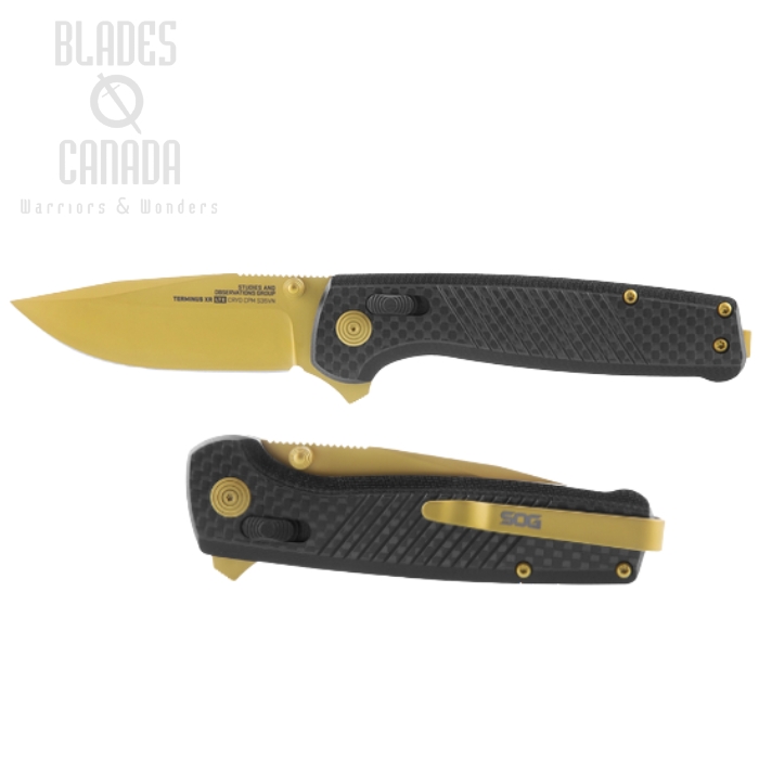 SOG Terminus XR LTE Flipper Folding Knife, CPM S35VN Gold TiNi, G10/Carbon Fiber, TM1033BX (image for) SOG Terminus XR LTE Flipper Folding Knife, CPM S35VN Gold TiNi, G10/Carbon Fiber, TM1033BX