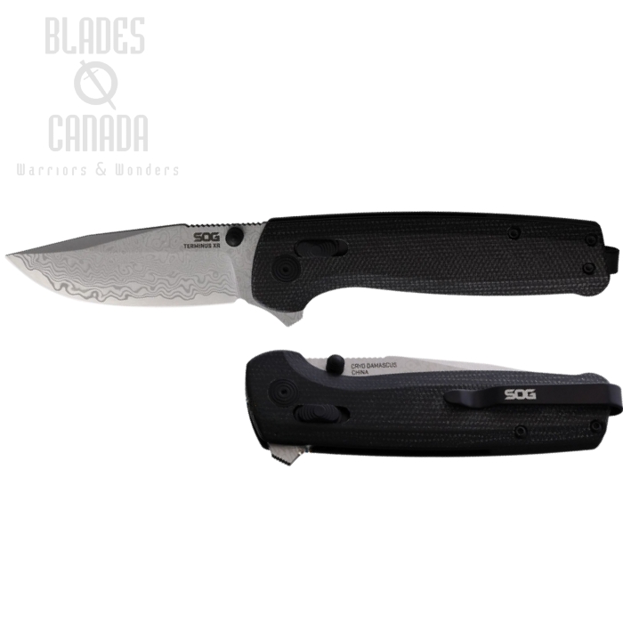 (image for) SOG Terminus XR-Lock Flipper Folding Knife, Damascus, Carbon Fiber/G10, TM1042-BX