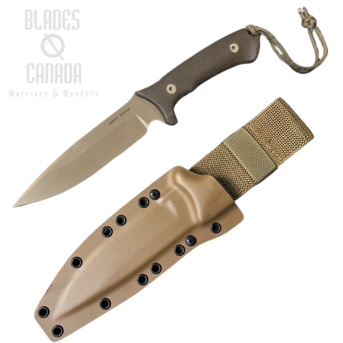 (image for) Spartan Blades Harsey Difensa Fixed Blade Knife, CPM MagnaCut FDE, Micarta Green, Kydex Sheath, SB19DEGRKYTN