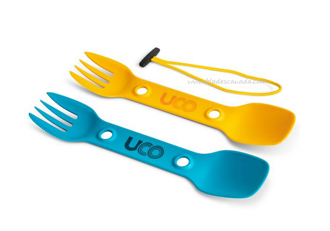UCO Utility Spork, 2 Pack with Tether, Gold/Sky Blue