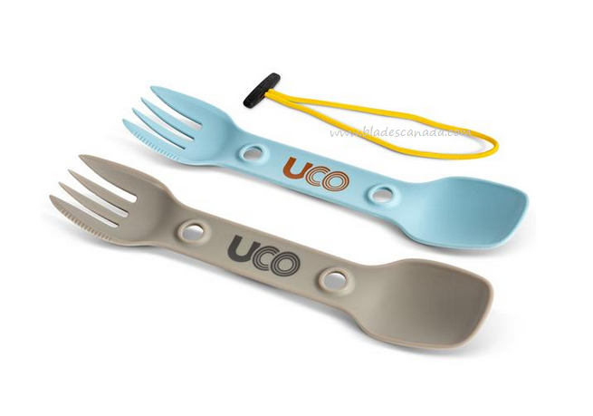 UCO Utility Spork, 2 Pack with Tether, Stoneblue/Sand