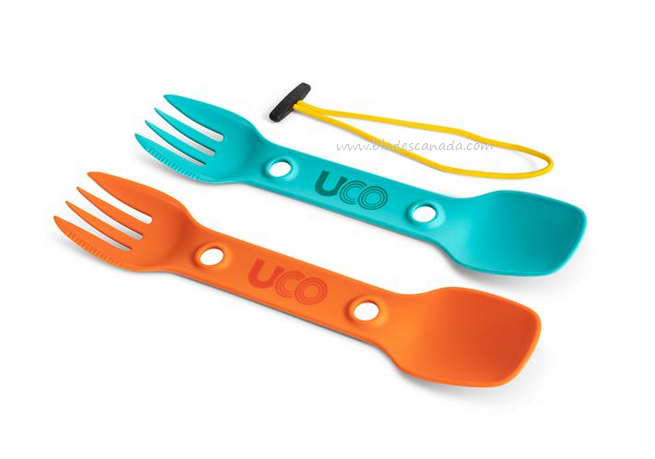 UCO Utility Spork, 2 Pack with Tether, Teal/EmberOrg, F-SP-UT-2PK TEALEMBER