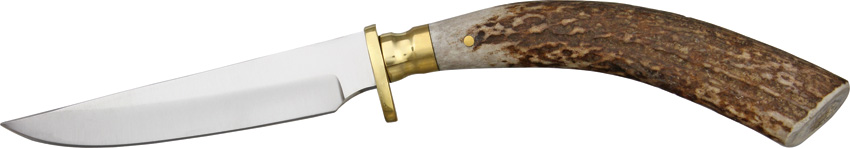Damascus 7018 Hunter Fixed Blade Knife, Stag Handle, Leather Sheath, SS7018
