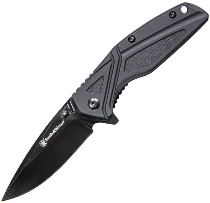 Smith & Wesson 1084309 Black Drop Point Folder, 8Cr13MoV