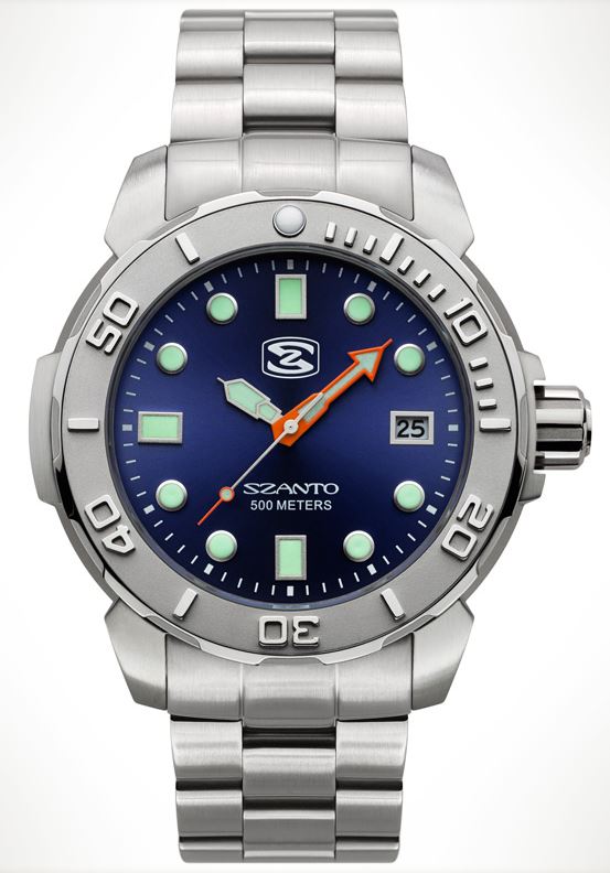 Szanto 5123 Dive Series Steel Bracelet - Silver and Blue - Click Image to Close