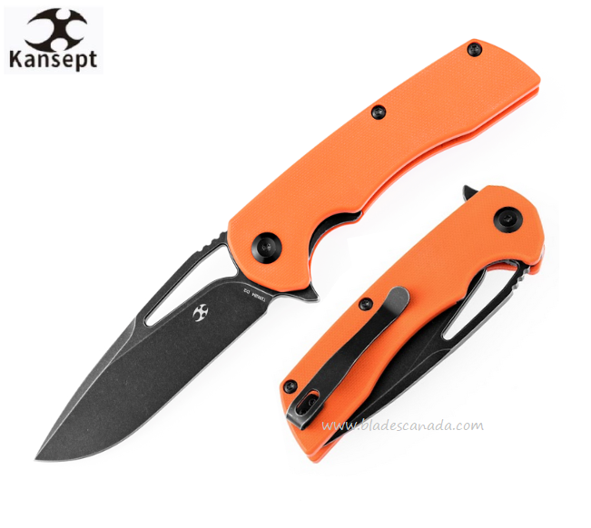 Kansept Kryo Flipper Folding Knife, D2 Black, G10 Orange, T1001B4