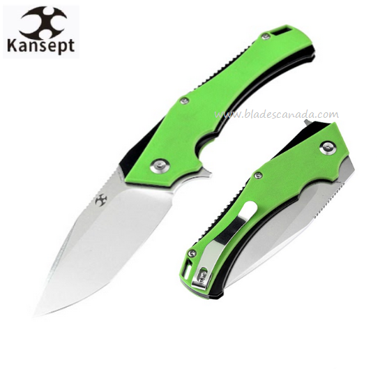 Kansept Hellx Flipper Folding Knife, D2 SW, G10 Green/Stainless Black, T1008A5