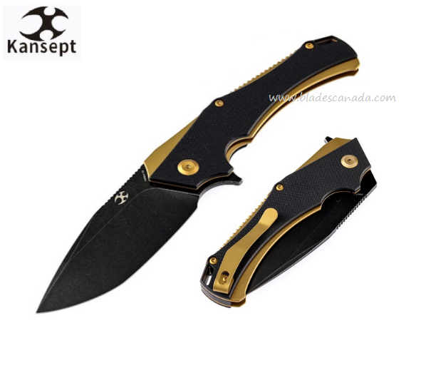 Kansept Hellx Flipper Folding Knife, D2 Black SW, G10 Black/Bronze Steel, T1008A7