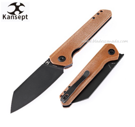 Kansept Bulldozer Flipper Folding Knife, D2 Black, Micarta Brown, T1028A1