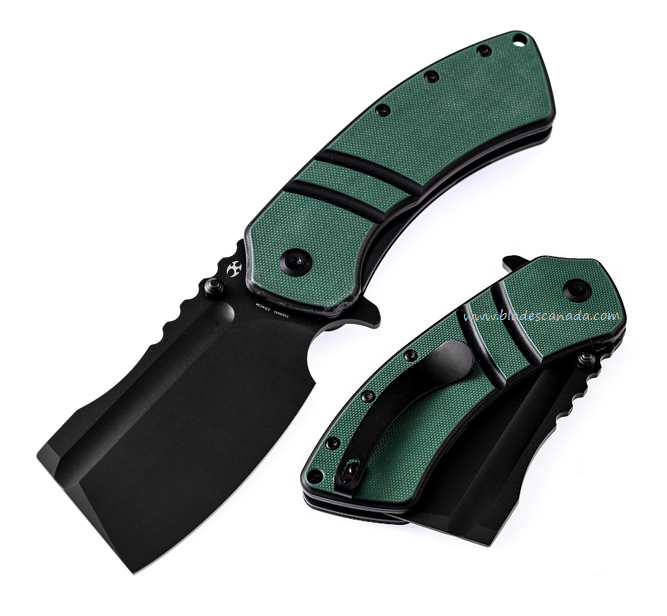Kansept XL Korvid Flipper Folding Knife, 154CM Black, G10 Black/Green, T1030A1
