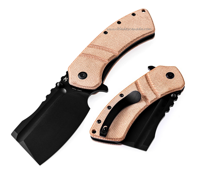 Kansept XL Korvid Flipper Folding Knife, 154CM Black, Micarta Brown, T1030A2