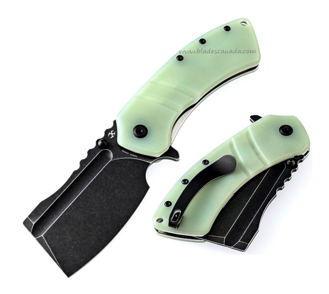 Kansept XL Korvid Flipper Folding Knife, 154CM Black, G10 Jade, T1030A3